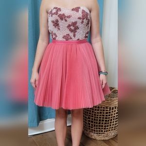 Pink Pleated Homecoming Cocktail Dress